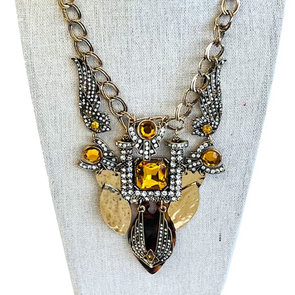 NEW Topaz Crystal Gold CZ Rhinestone Baroque #Royaltycore Statement Necklace - Picture 4 of 5